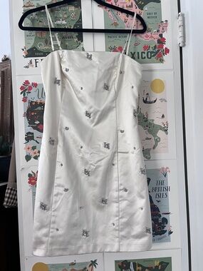 Abercrombie & Fitch White Satin Embellished Mini Dress